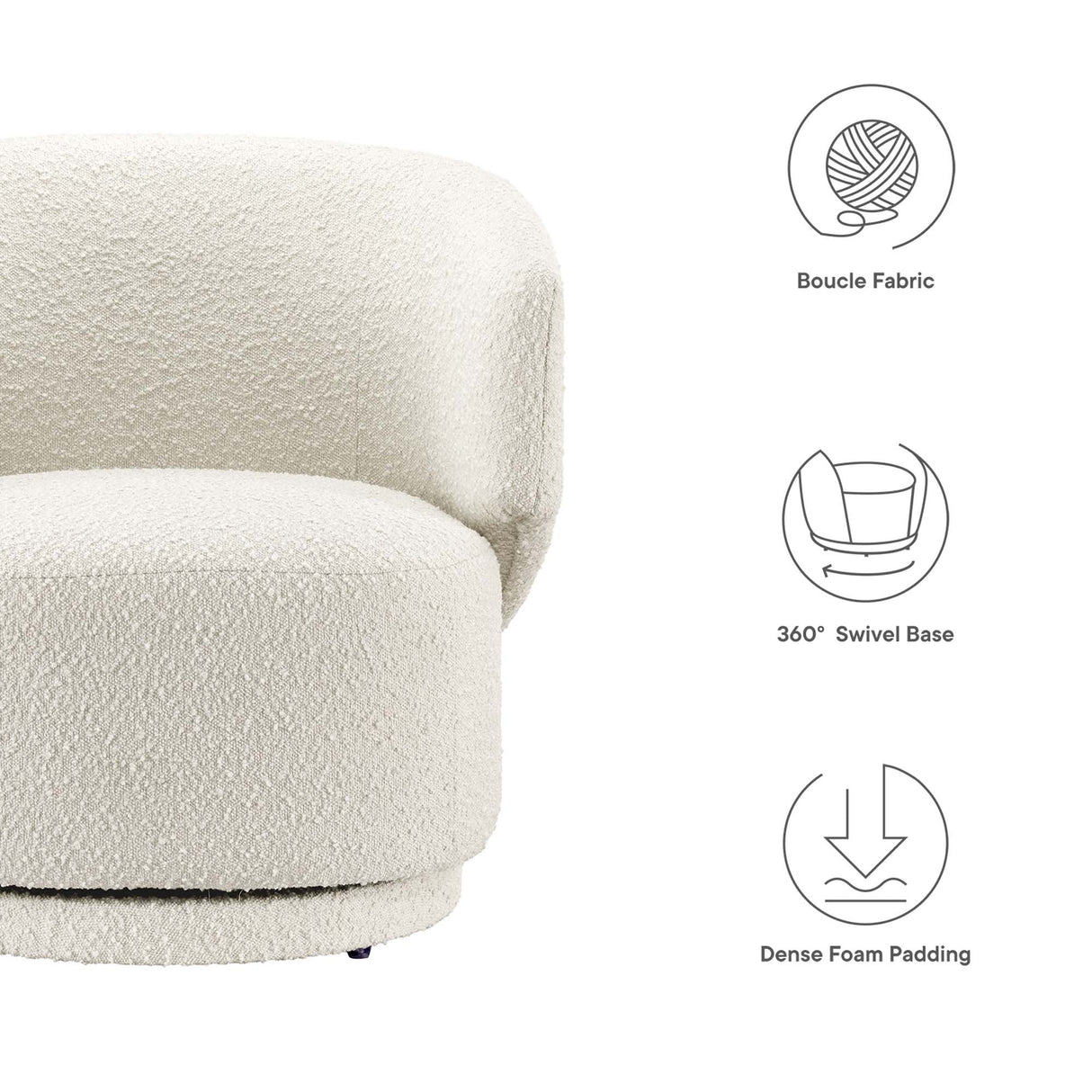 30 Inch Curved Boucle Fabric Swivel Accent Chair