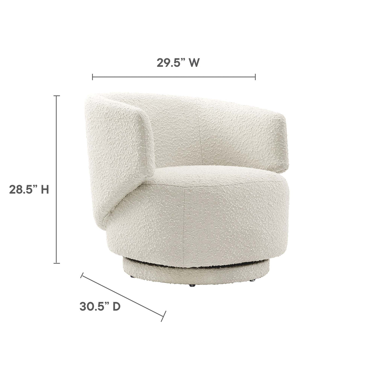 30 Inch Curved Boucle Fabric Swivel Accent Chair
