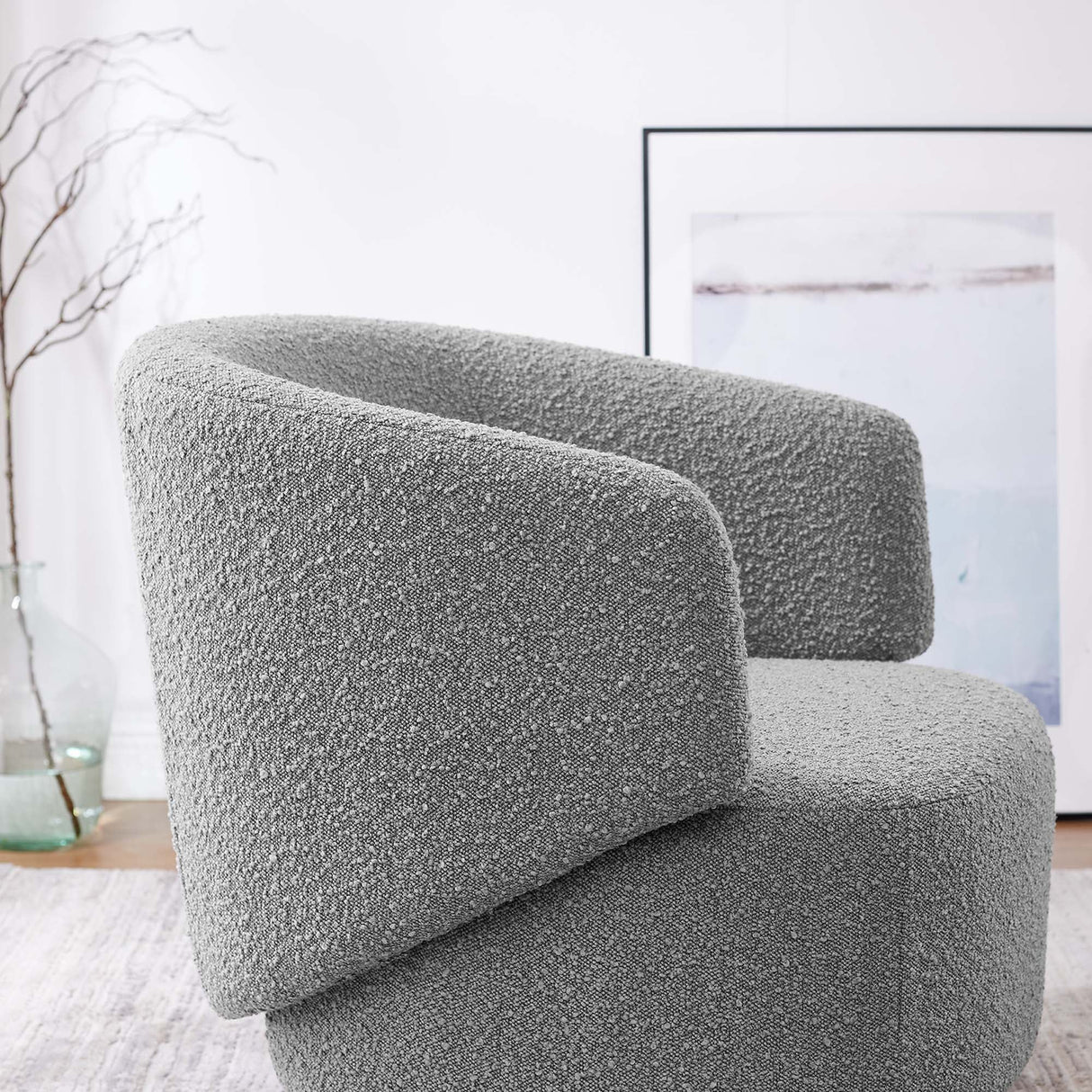30 Inch Curved Boucle Fabric Swivel Accent Chair