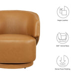 30 Inch Curved Vegan Leather Swivel Accent Chair in Tan