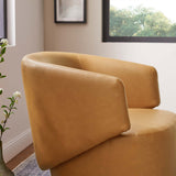 30 Inch Curved Vegan Leather Swivel Accent Chair in Tan