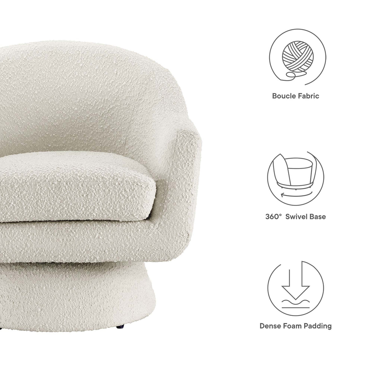 31 Inch Boucle Fabric Swivel Chair