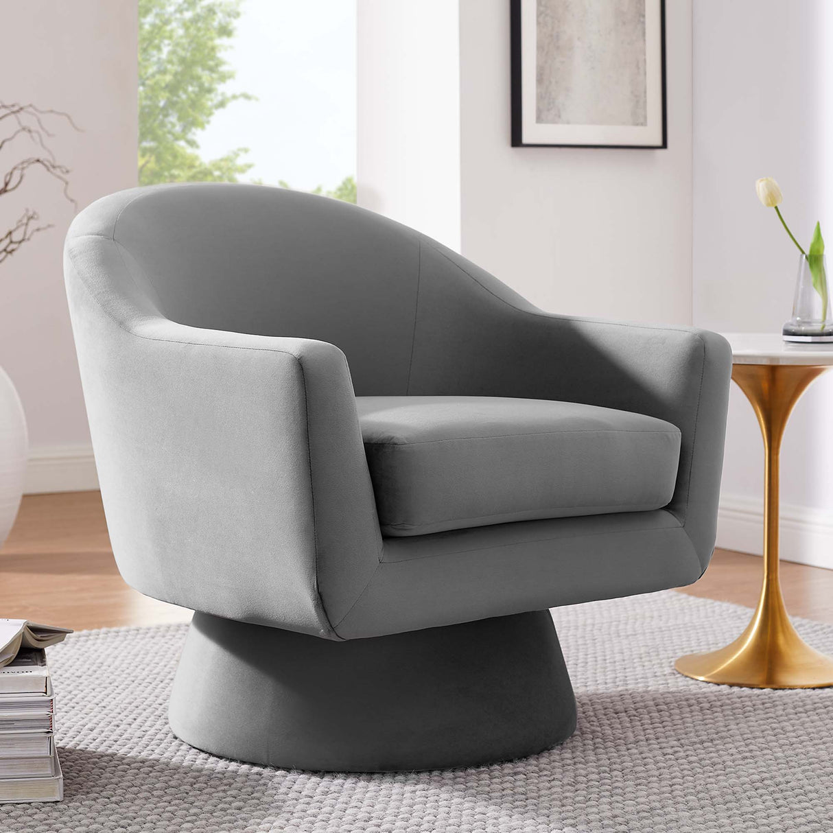 31 Inch Performance Velvet Swivel Chair