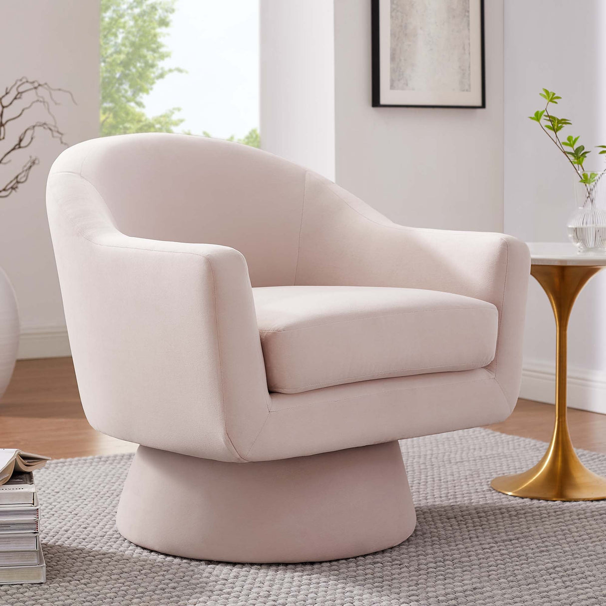 31 Inch Performance Velvet Swivel Chair