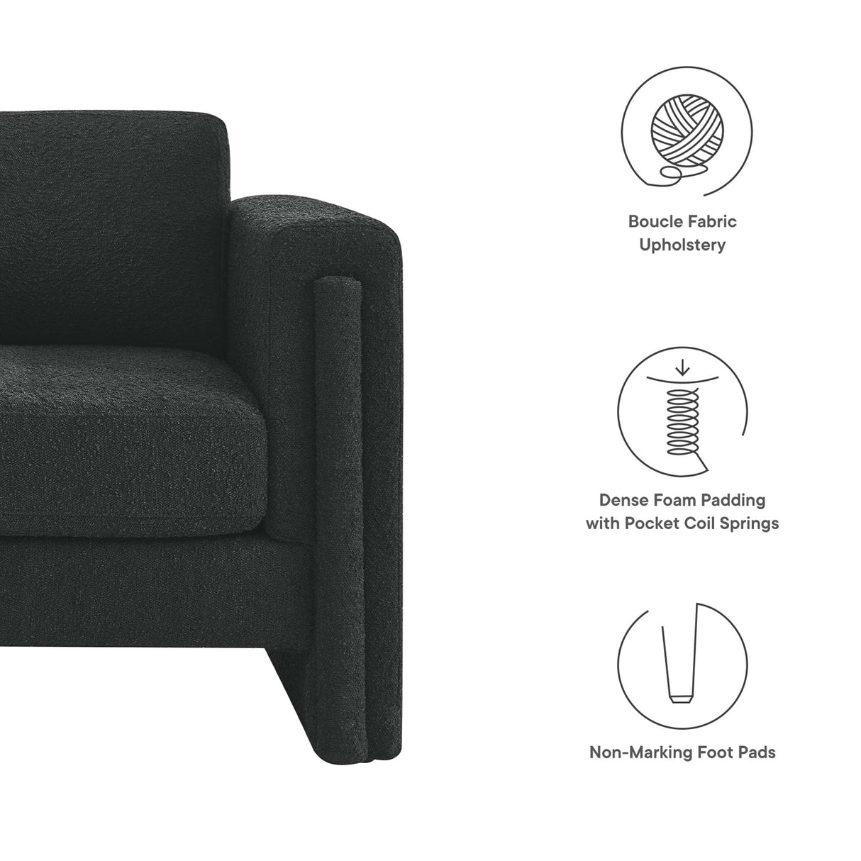 42 Inch Modern Boucle Fabric Accent Armchair with Pocket Coil Springs and Removable Cushions