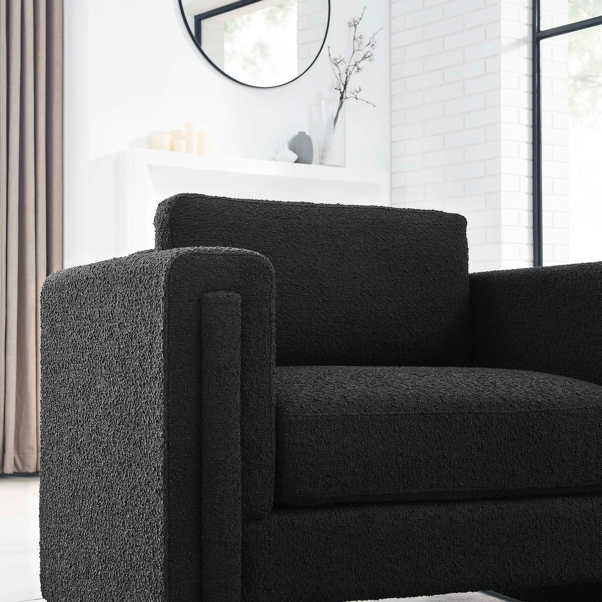 42 Inch Modern Boucle Fabric Accent Armchair with Pocket Coil Springs and Removable Cushions