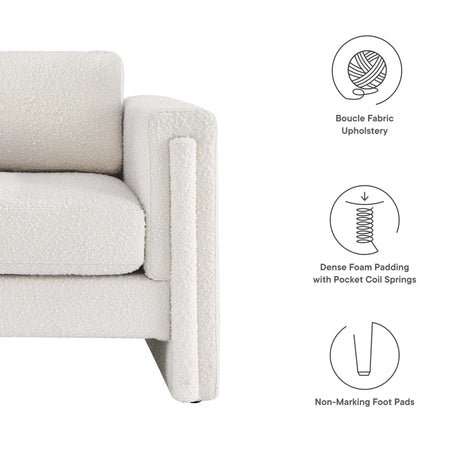 42 Inch Modern Boucle Fabric Accent Armchair with Pocket Coil Springs and Removable Cushions