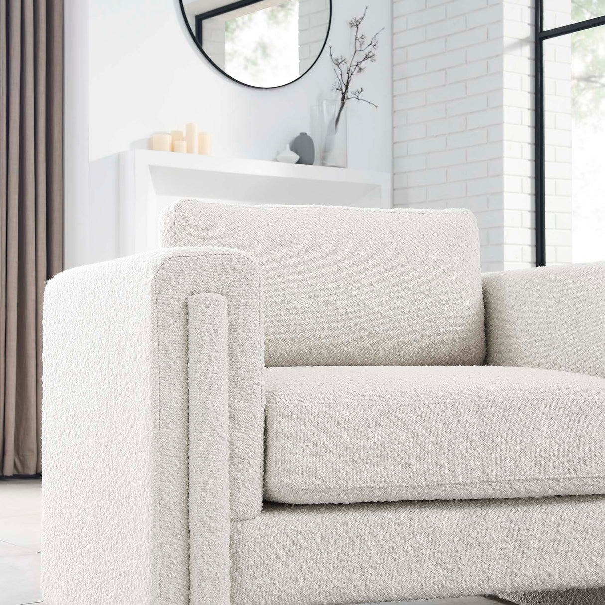 42 Inch Modern Boucle Fabric Accent Armchair with Pocket Coil Springs and Removable Cushions