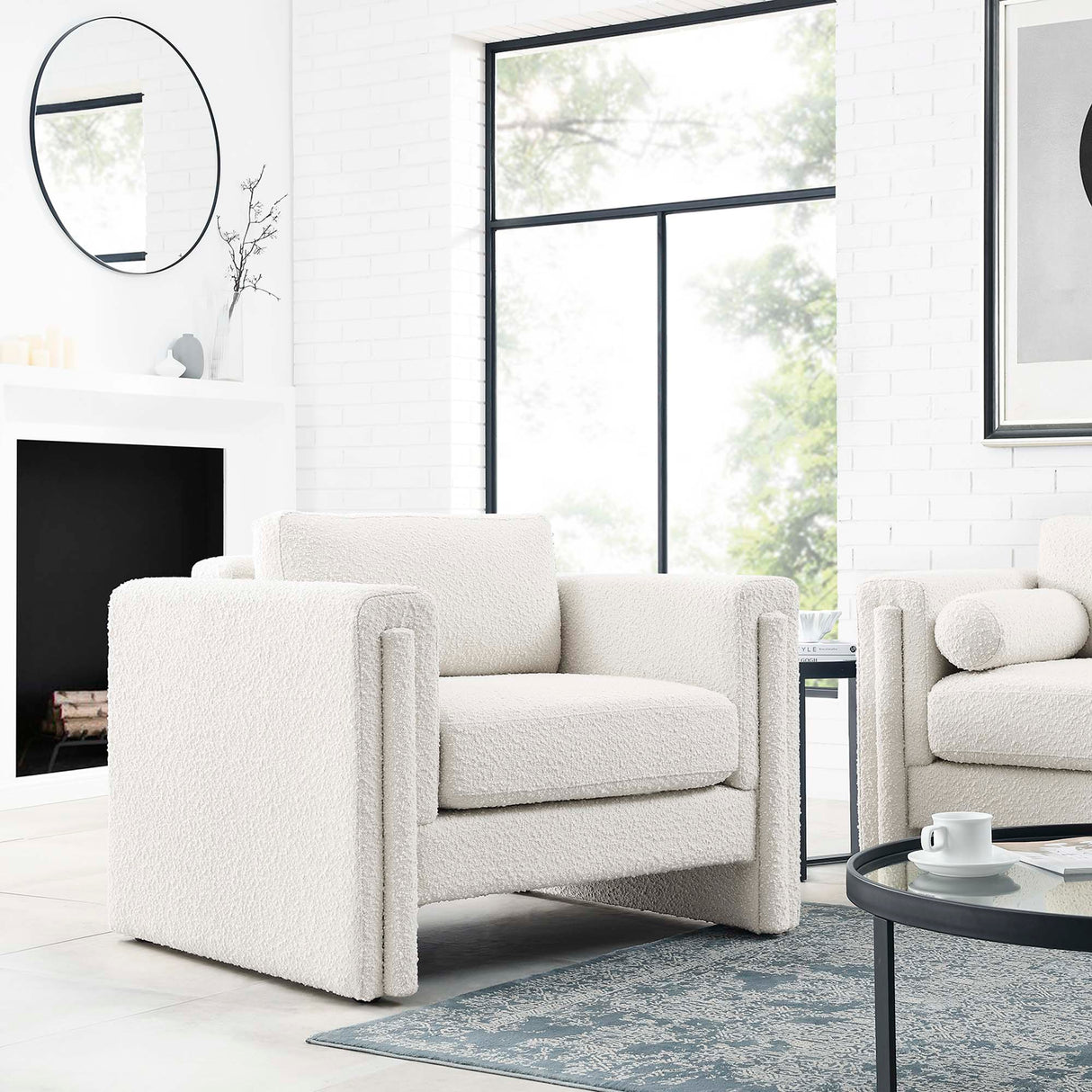 42 Inch Modern Boucle Fabric Accent Armchair with Pocket Coil Springs and Removable Cushions