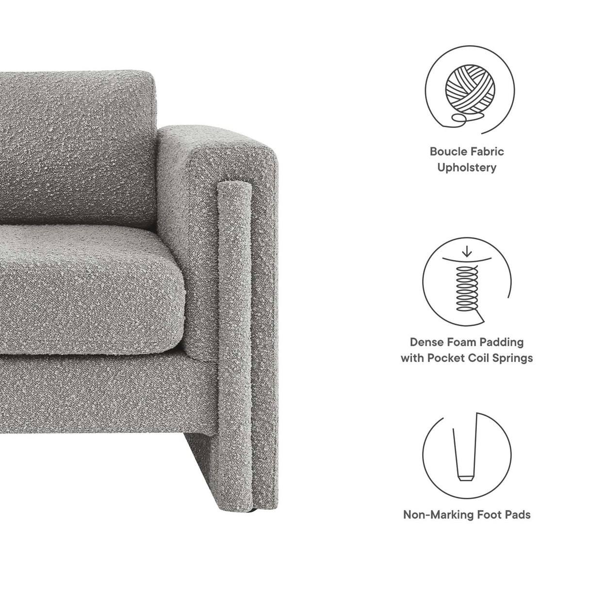 42 Inch Modern Boucle Fabric Accent Armchair with Pocket Coil Springs and Removable Cushions