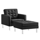 58 Inch Tufted Vegan Leather Armchair and Ottoman Set