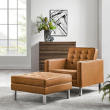 58 Inch Tufted Vegan Leather Armchair and Ottoman Set
