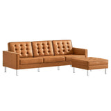 2 Piece 119" Tufted Vegan Leather Sofa and Ottoman Set