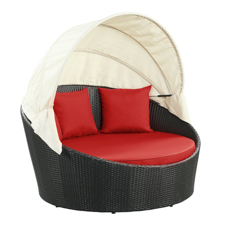63" Espresso and Red Outdoor Rattan Canopy Daybed - Outdoor - Alpine Outlets