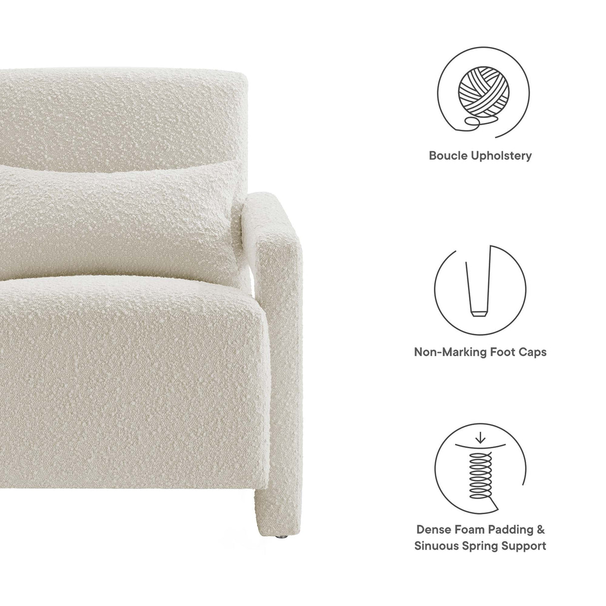 27 Inch Modern Angular Boucle Fabric Armchair