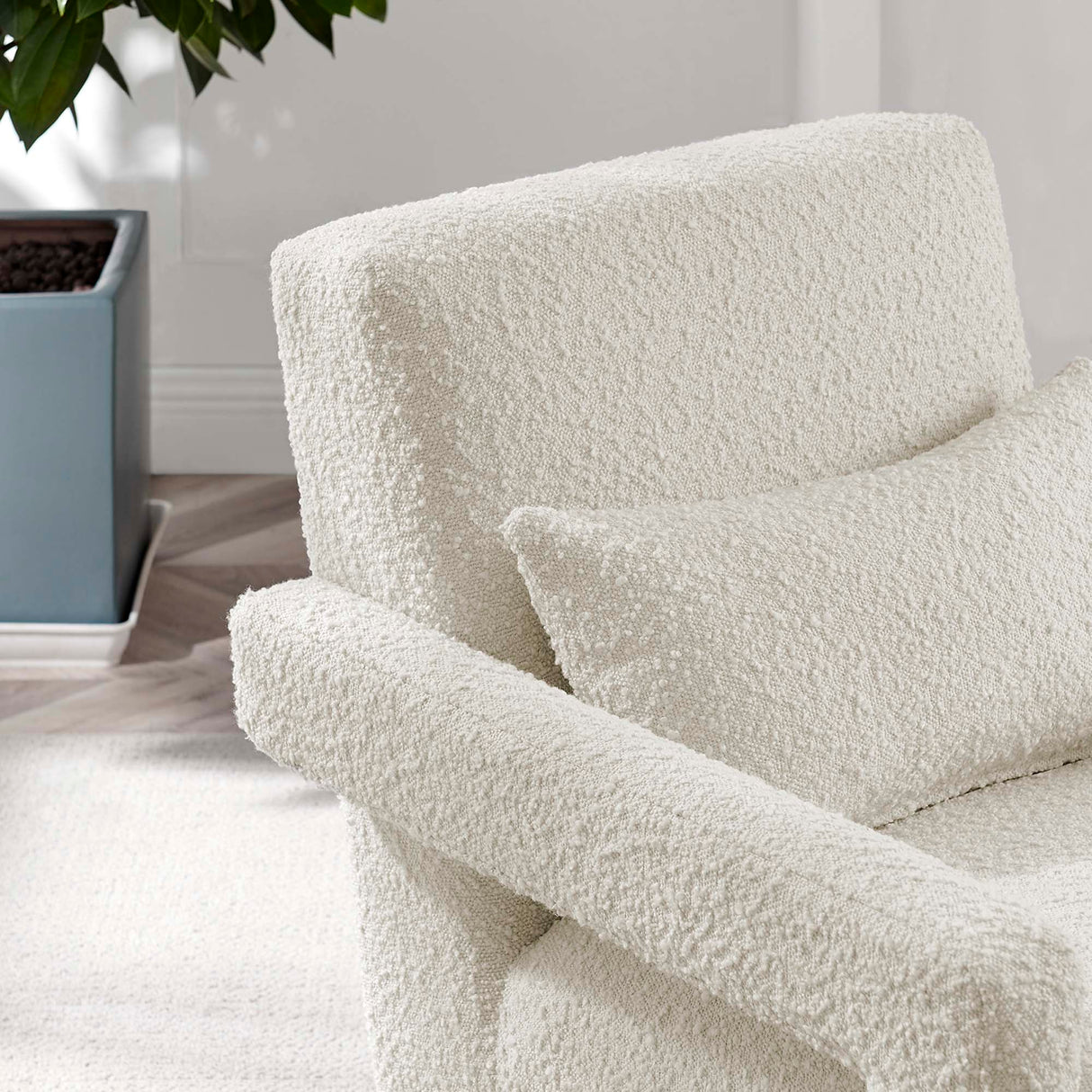 27 Inch Modern Angular Boucle Fabric Armchair