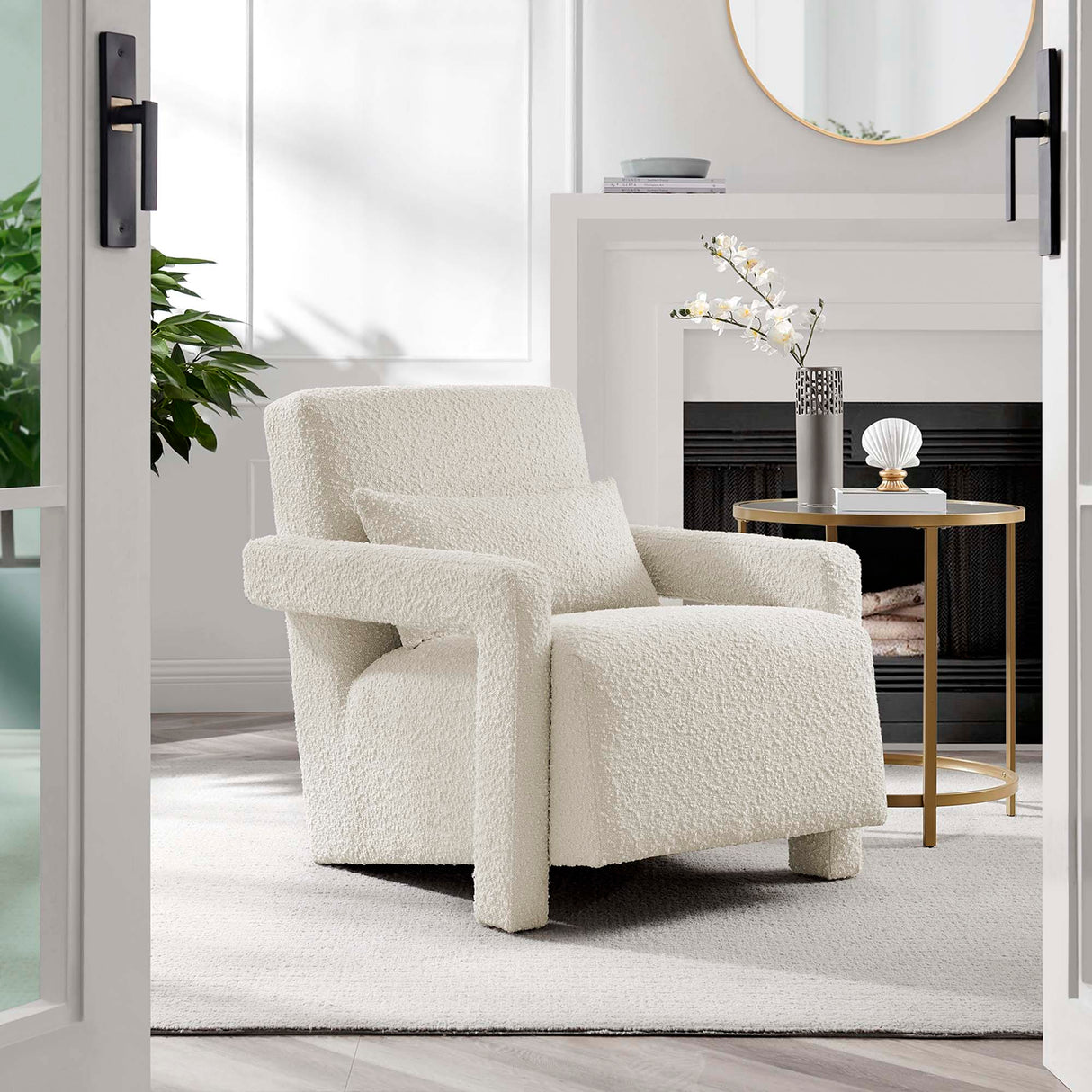 27 Inch Modern Angular Boucle Fabric Armchair