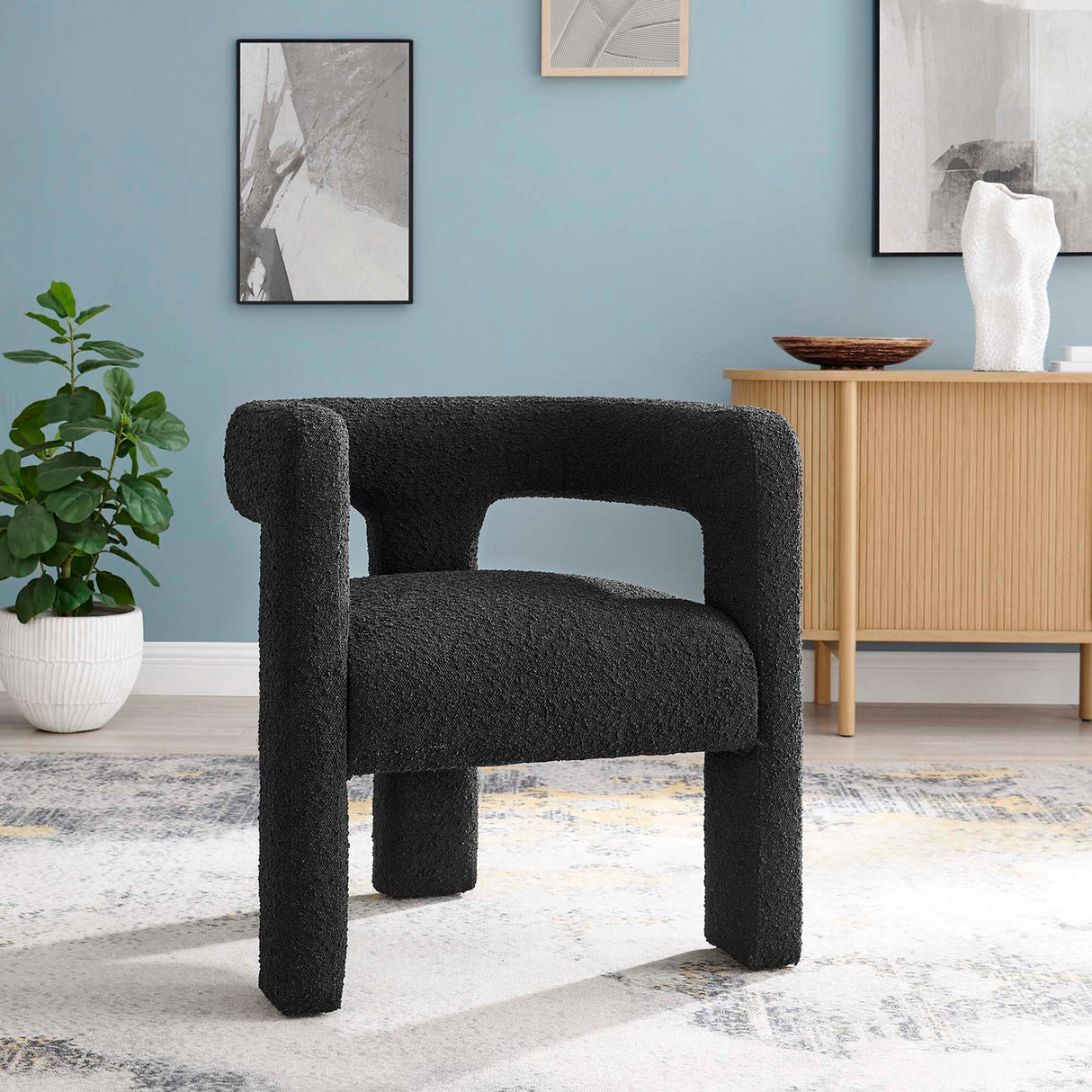 29 Inch Modern Rounded Boucle Fabric Armchair