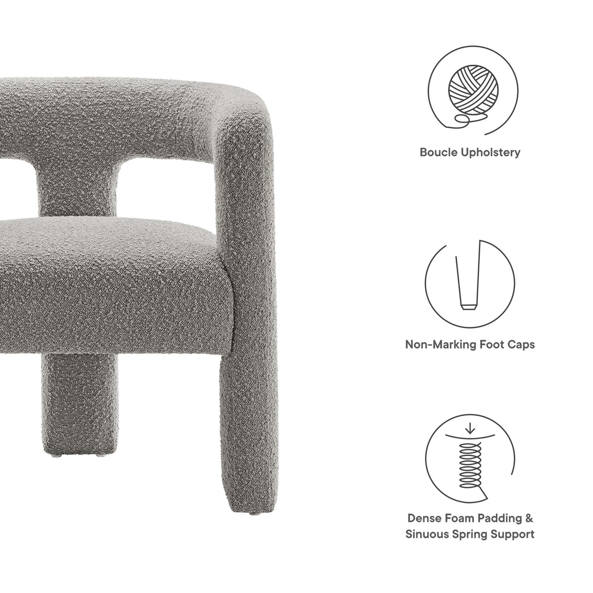 29 Inch Modern Rounded Boucle Fabric Armchair