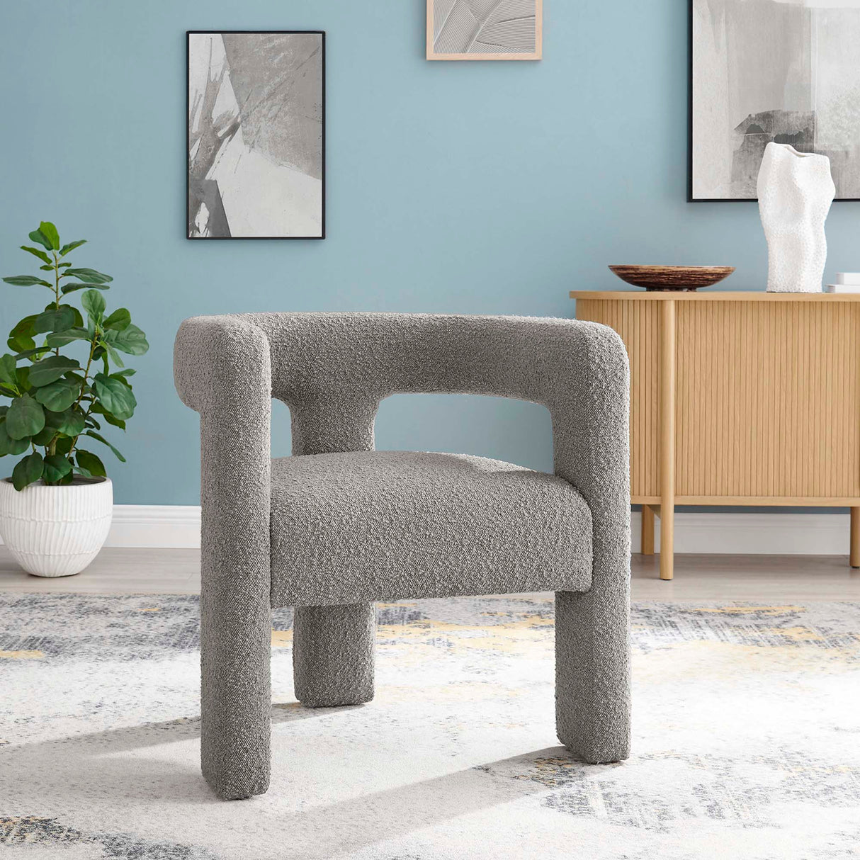 29 Inch Modern Rounded Boucle Fabric Armchair