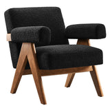 28 Inch Boucle Fabric Armchair with V-Shaped Wood Legs
