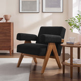 28 Inch Boucle Fabric Armchair with V-Shaped Wood Legs