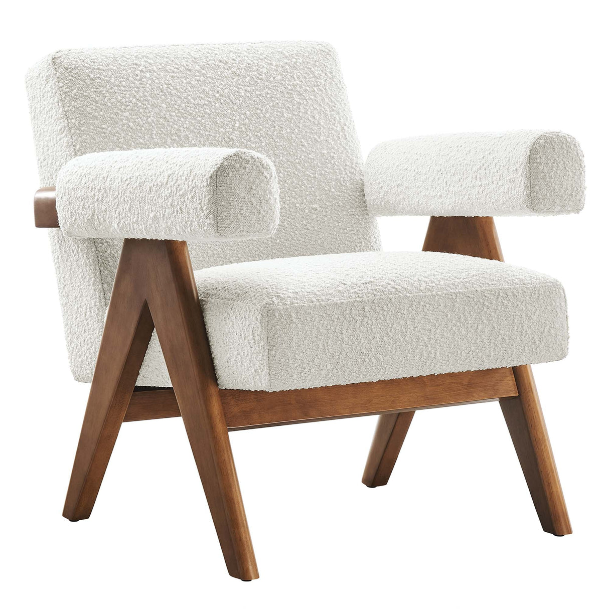 28 Inch Boucle Fabric Armchair with V-Shaped Wood Legs