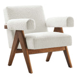28 Inch Boucle Fabric Armchair with V-Shaped Wood Legs