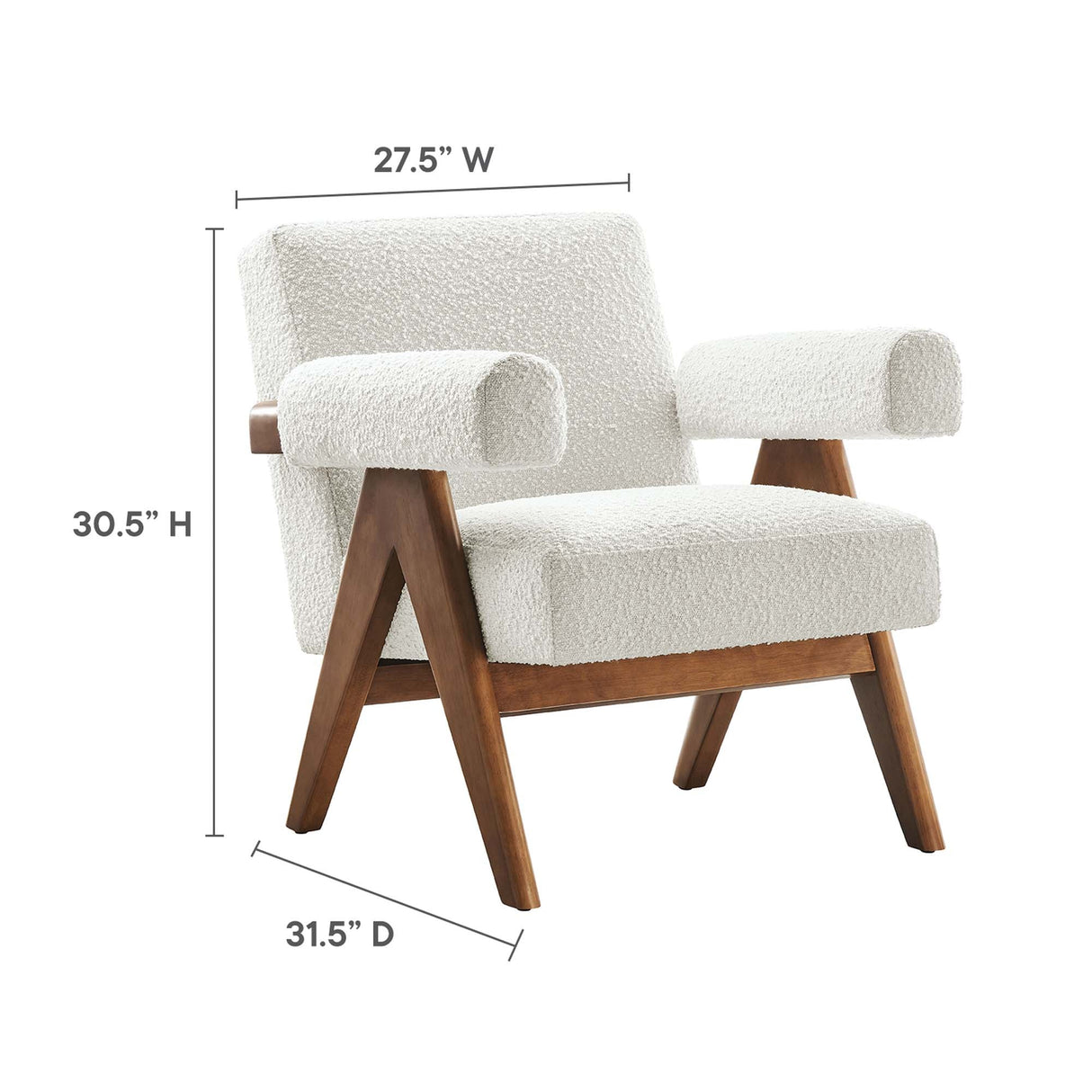 28 Inch Boucle Fabric Armchair with V-Shaped Wood Legs