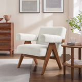 28 Inch Boucle Fabric Armchair with V-Shaped Wood Legs