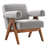 28 Inch Boucle Fabric Armchair with V-Shaped Wood Legs