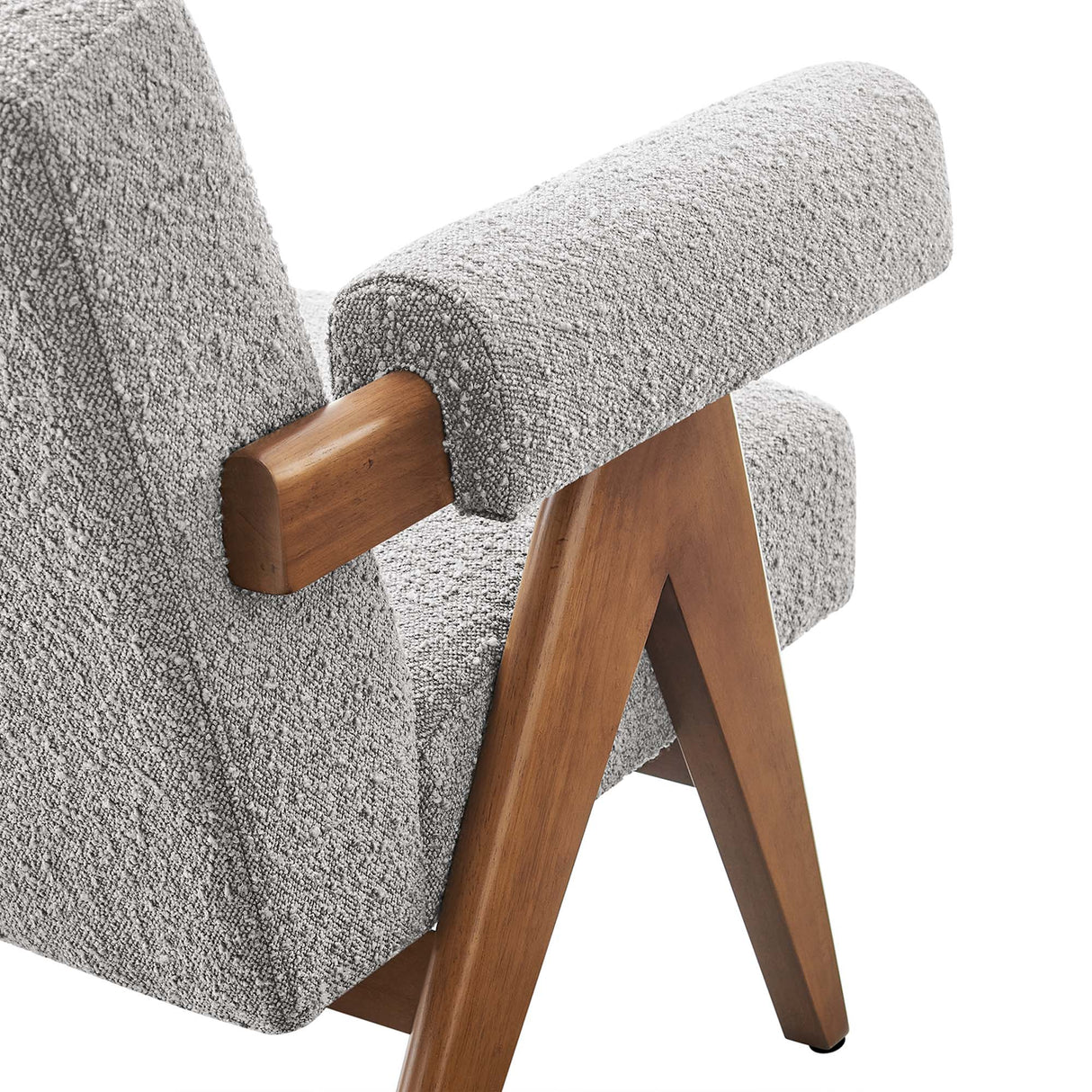 28 Inch Boucle Fabric Armchair with V-Shaped Wood Legs