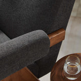 28 Inch Woven Heathered Fabric Armchair with Wood Legs
