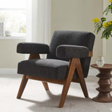28 Inch Woven Heathered Fabric Armchair with Wood Legs