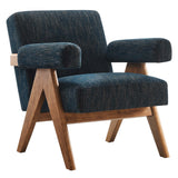 28 Inch Woven Heathered Fabric Armchair with Wood Legs