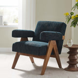 28 Inch Woven Heathered Fabric Armchair with Wood Legs