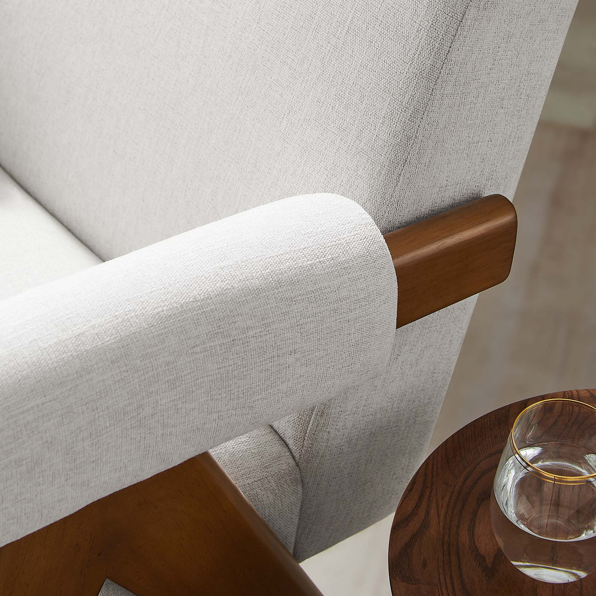 28 Inch Woven Heathered Fabric Armchair with Wood Legs