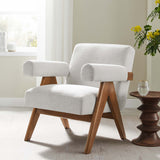 28 Inch Woven Heathered Fabric Armchair with Wood Legs