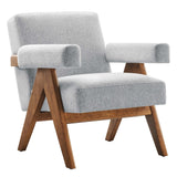 28 Inch Woven Heathered Fabric Armchair with Wood Legs