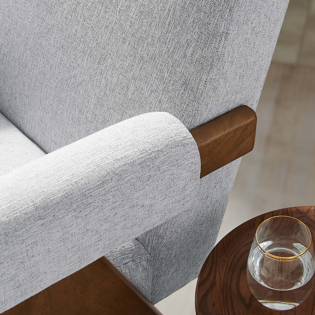 28 Inch Woven Heathered Fabric Armchair with Wood Legs