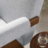 28 Inch Woven Heathered Fabric Armchair with Wood Legs