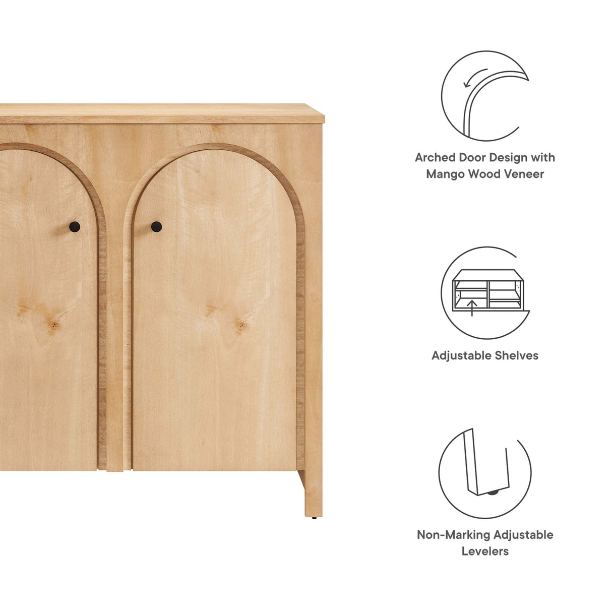36 Inch 2-Door Arched Storage Cabinet with Mango Wood Veneer