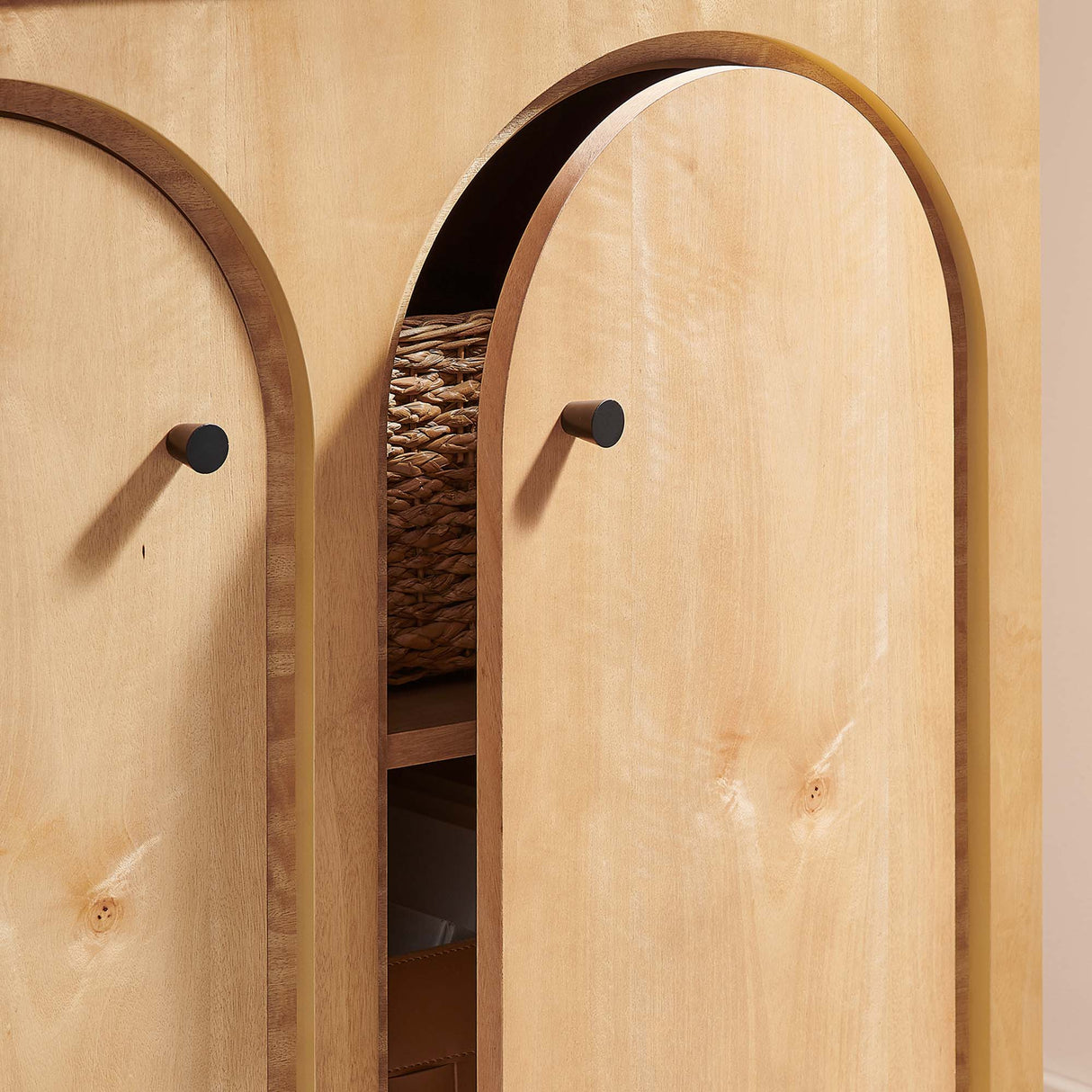 36 Inch 2-Door Arched Storage Cabinet with Mango Wood Veneer