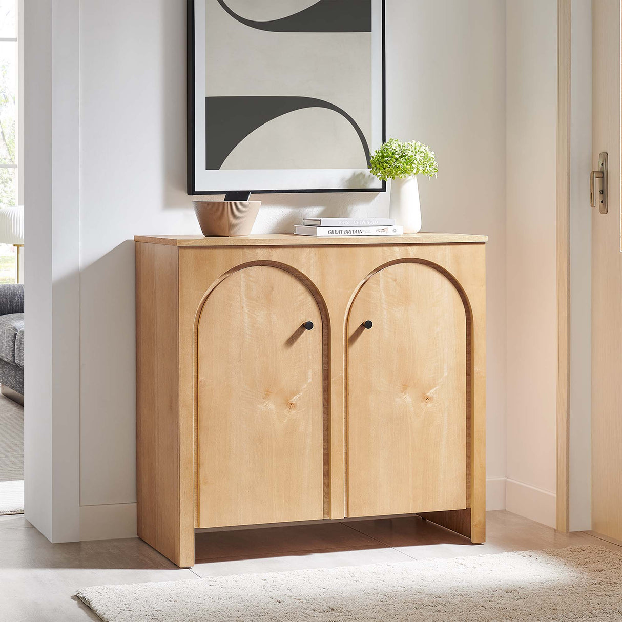 36 Inch 2-Door Arched Storage Cabinet with Mango Wood Veneer