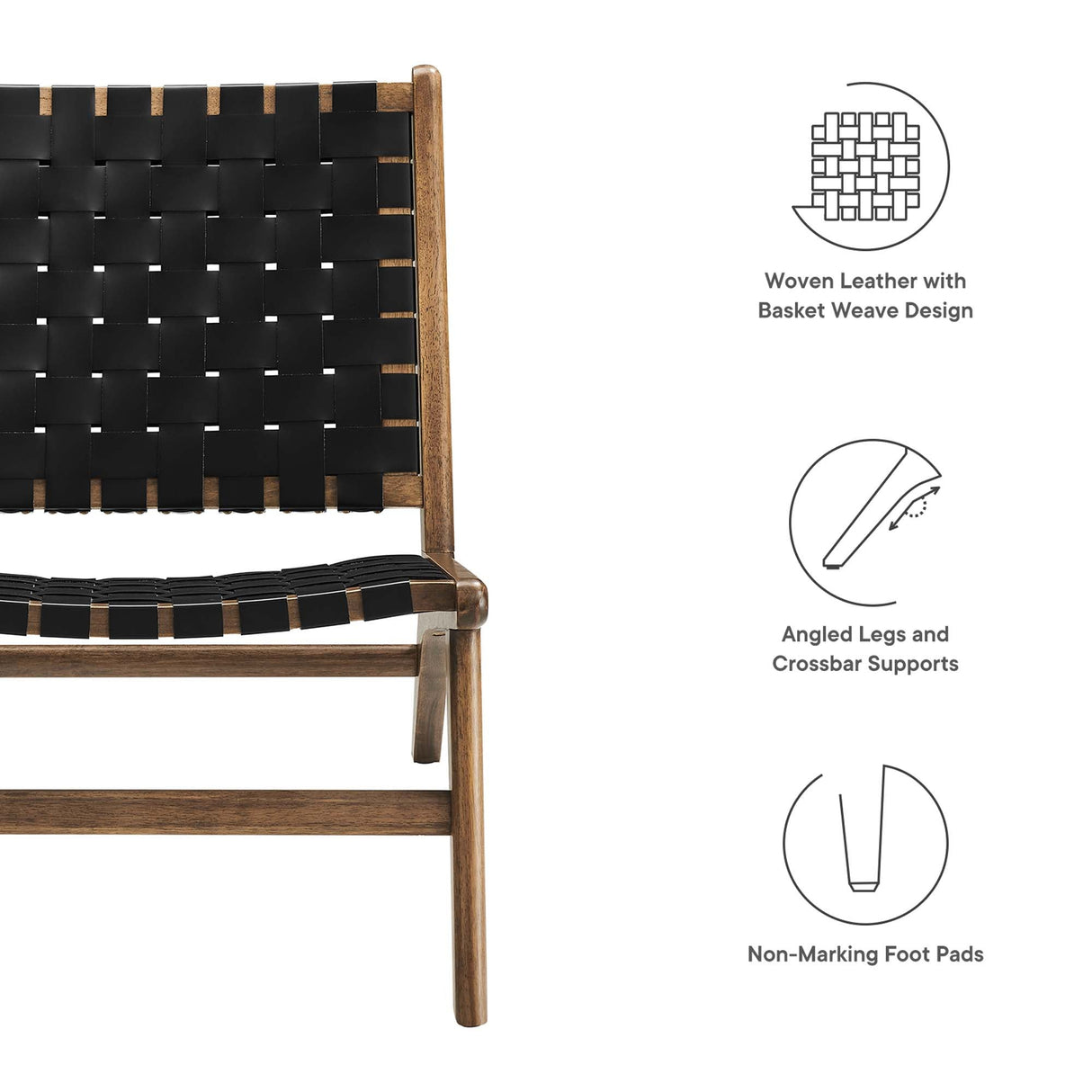 25 Inch Woven Leather Wood Accent Lounge Chair