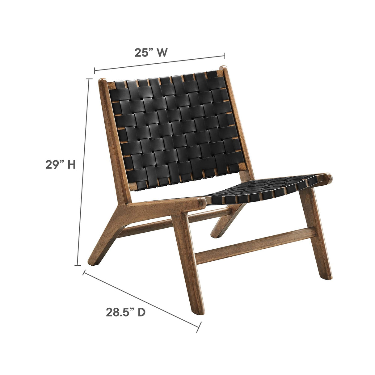 25 Inch Woven Leather Wood Accent Lounge Chair