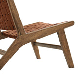 25 Inch Woven Leather Wood Accent Lounge Chair