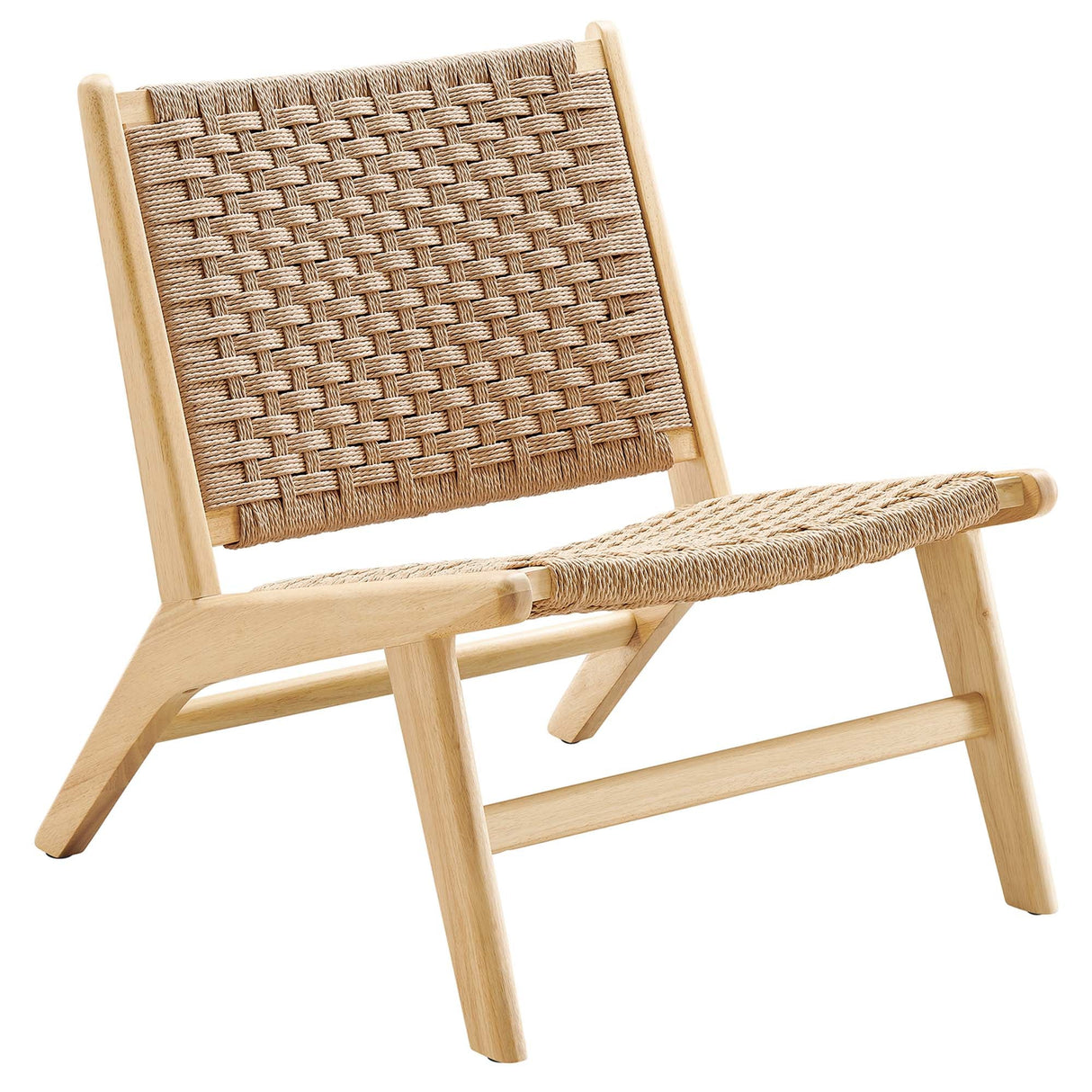 25 Inch Woven Rope and Wood Accent Lounge Chair