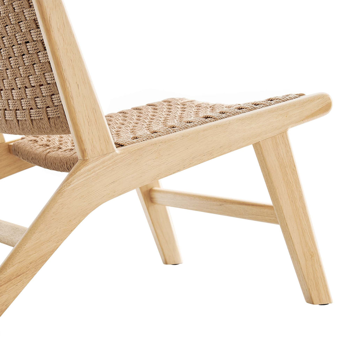 25 Inch Woven Rope and Wood Accent Lounge Chair