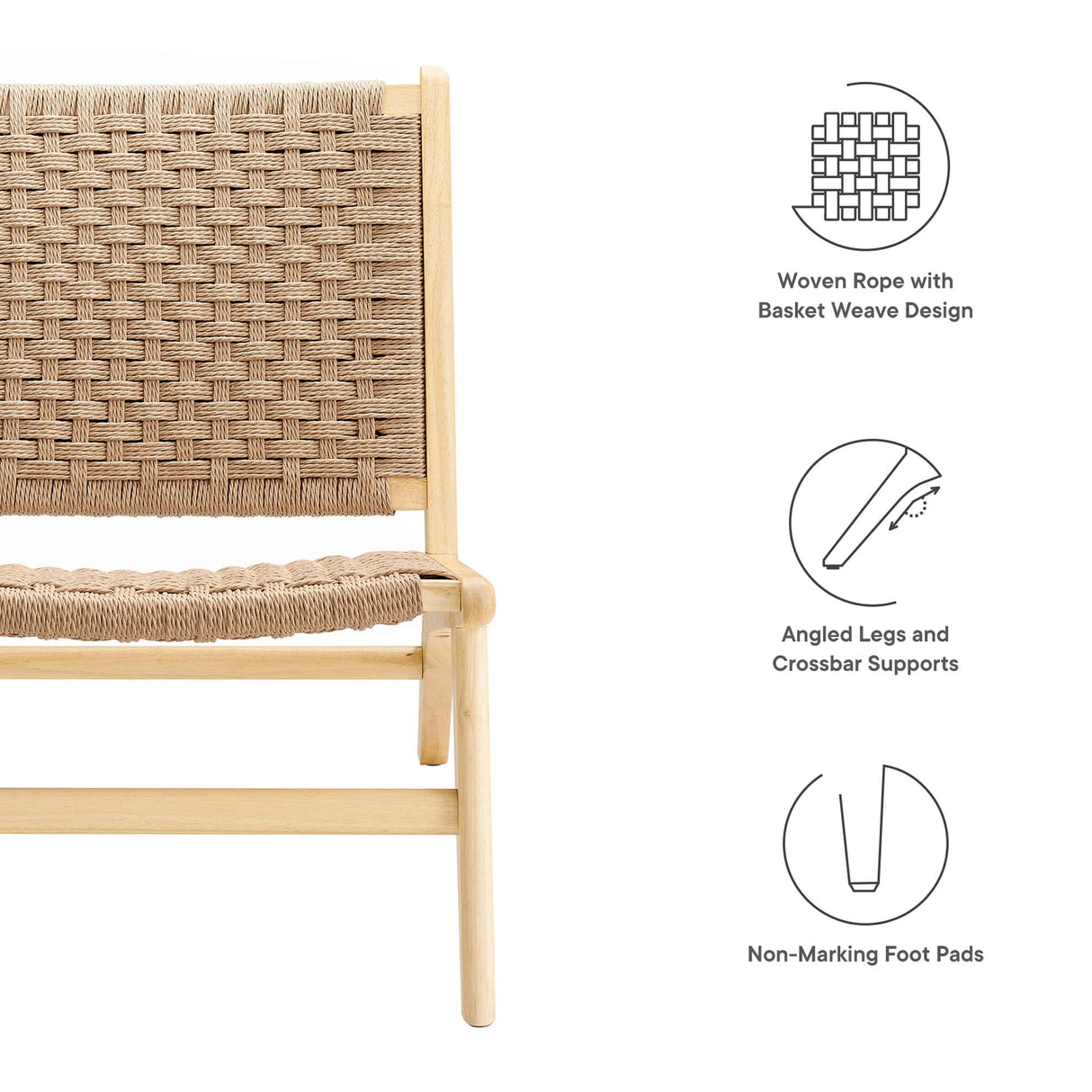 25 Inch Woven Rope and Wood Accent Lounge Chair
